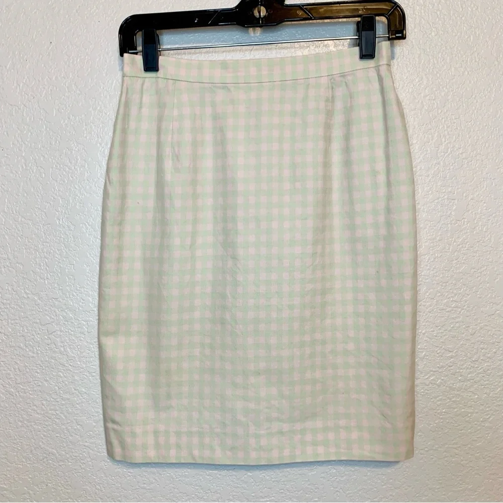 Burberry Pink & Green Gingham Check Pencil Midi Skirt Vintage Designer Size 6P